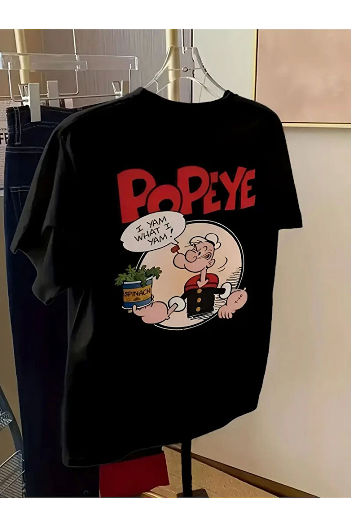 Baskılı Oversize Bisiklet Yaka T-shirt - Siyah