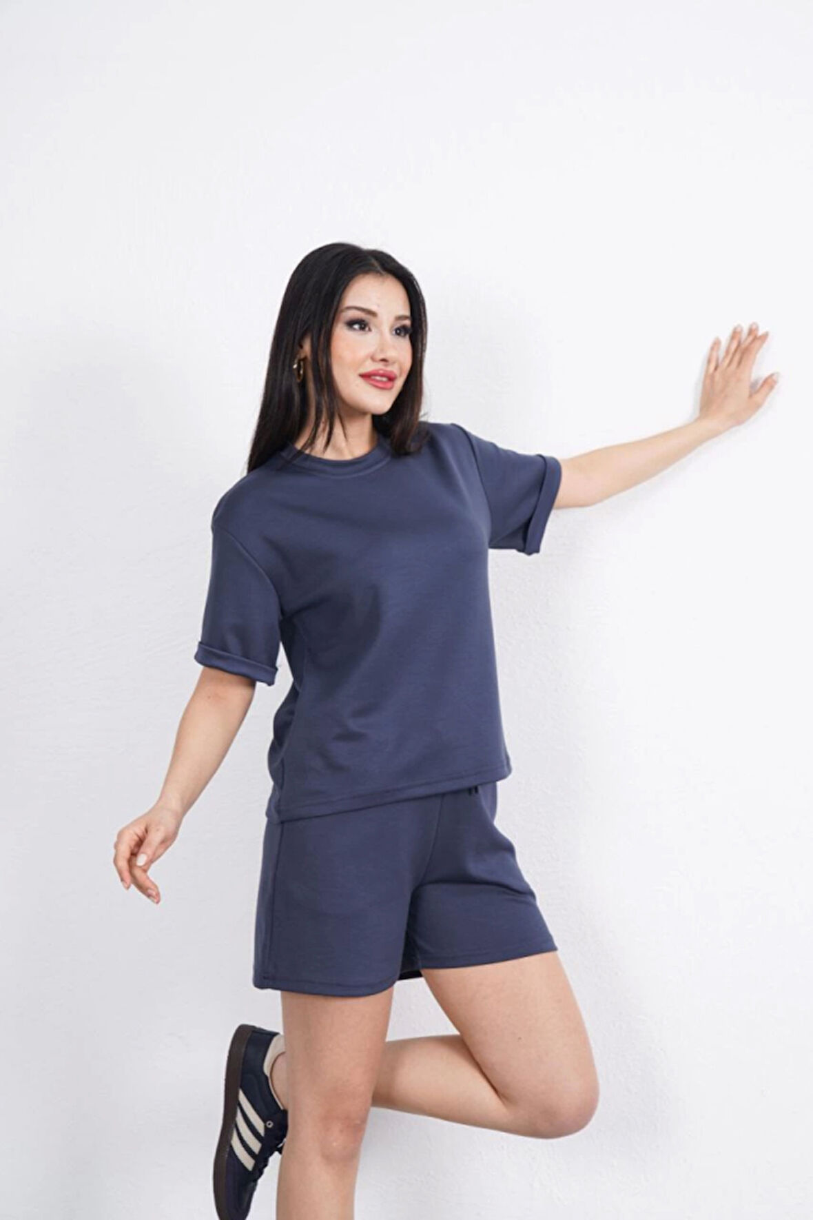 Osy Modal Yumuşak Dokulu Kumaş Bisiklet Yaka T-shirt Kısa Şort İkili Takım - Antrasit