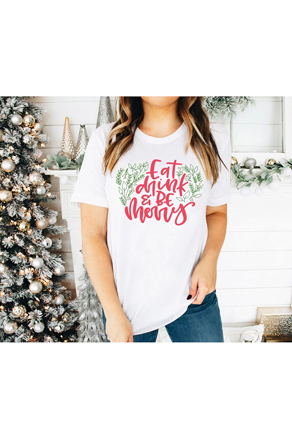 Noel İçin Özel Tasarım T-shirt - Beyaz