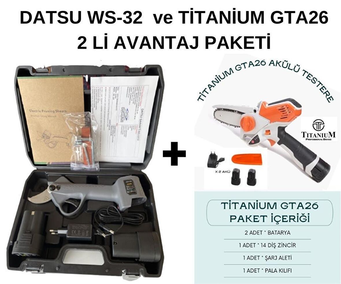 Datsu WS32 + Titanium GTA26 Akülü Budama Seti 32mm Makas+Testere