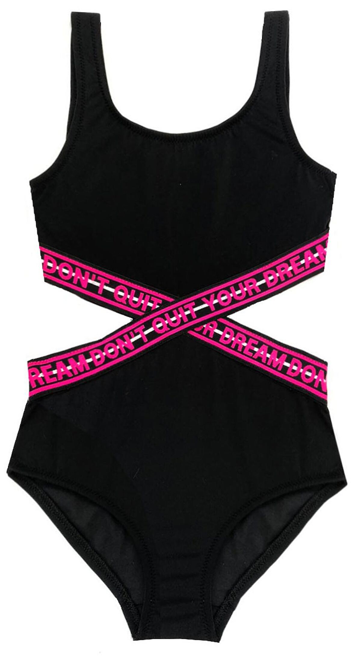 Siyah Pembe Lastikli kız çocuk mayo DB200568CM