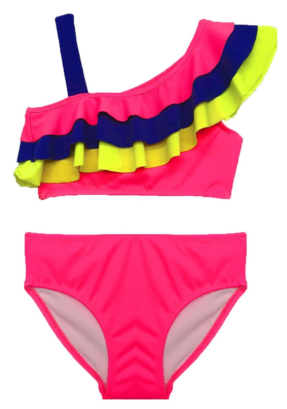 Neon pembe renkli volanlı kız çocuk bikini takım DB200617BT