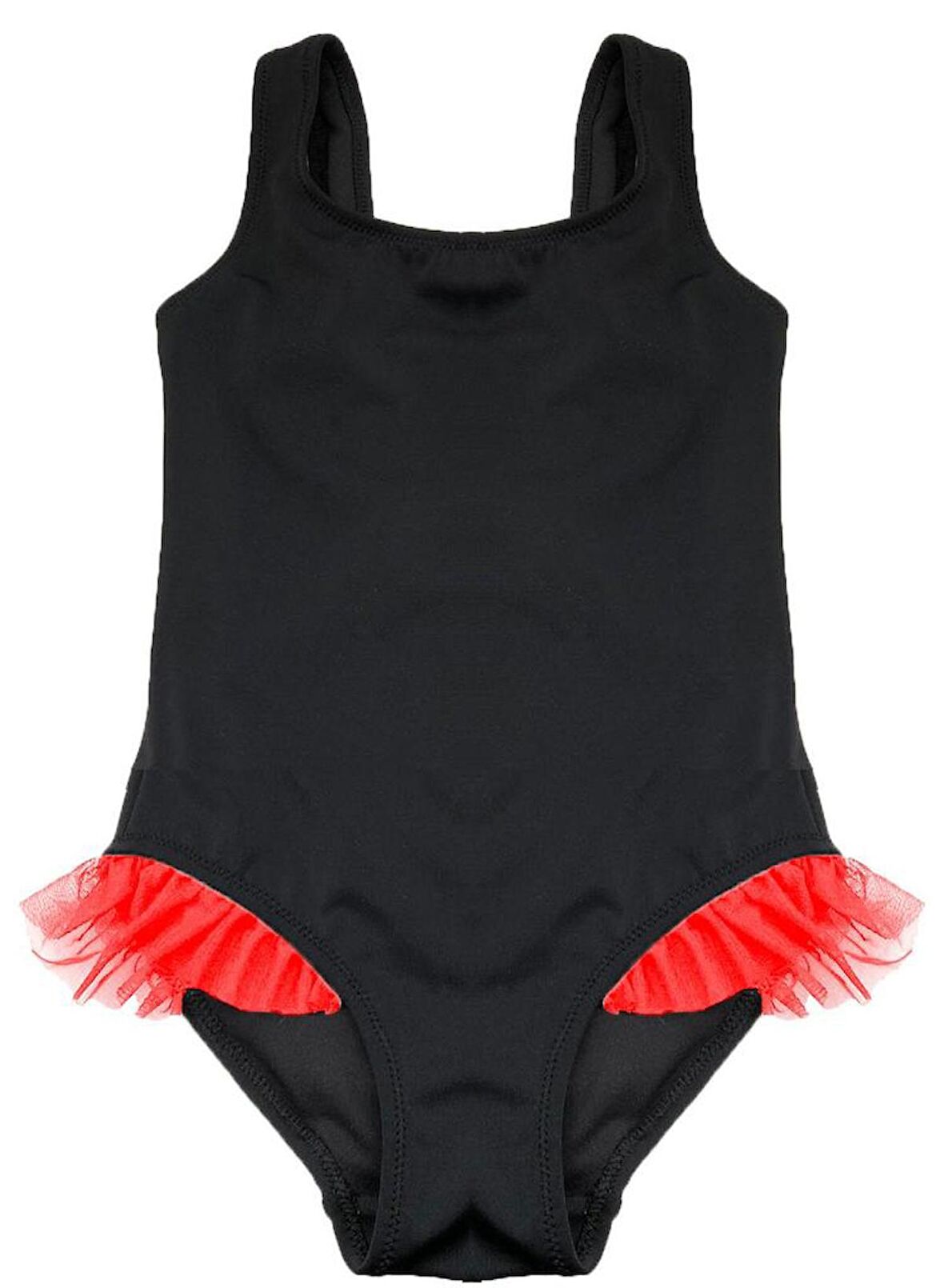 SİYAH KIRMIZI FIRFIR DETAYLI KIZ ÇOCUK MAYO DB200618CM