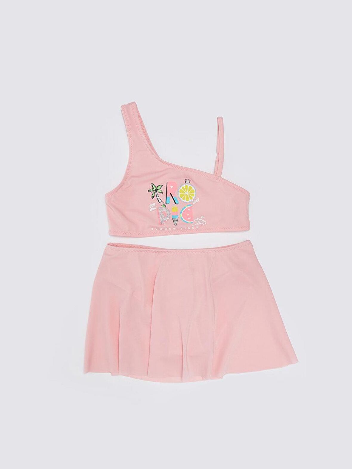 Baskılı Kız Çocuk Etekli Bikini Takım