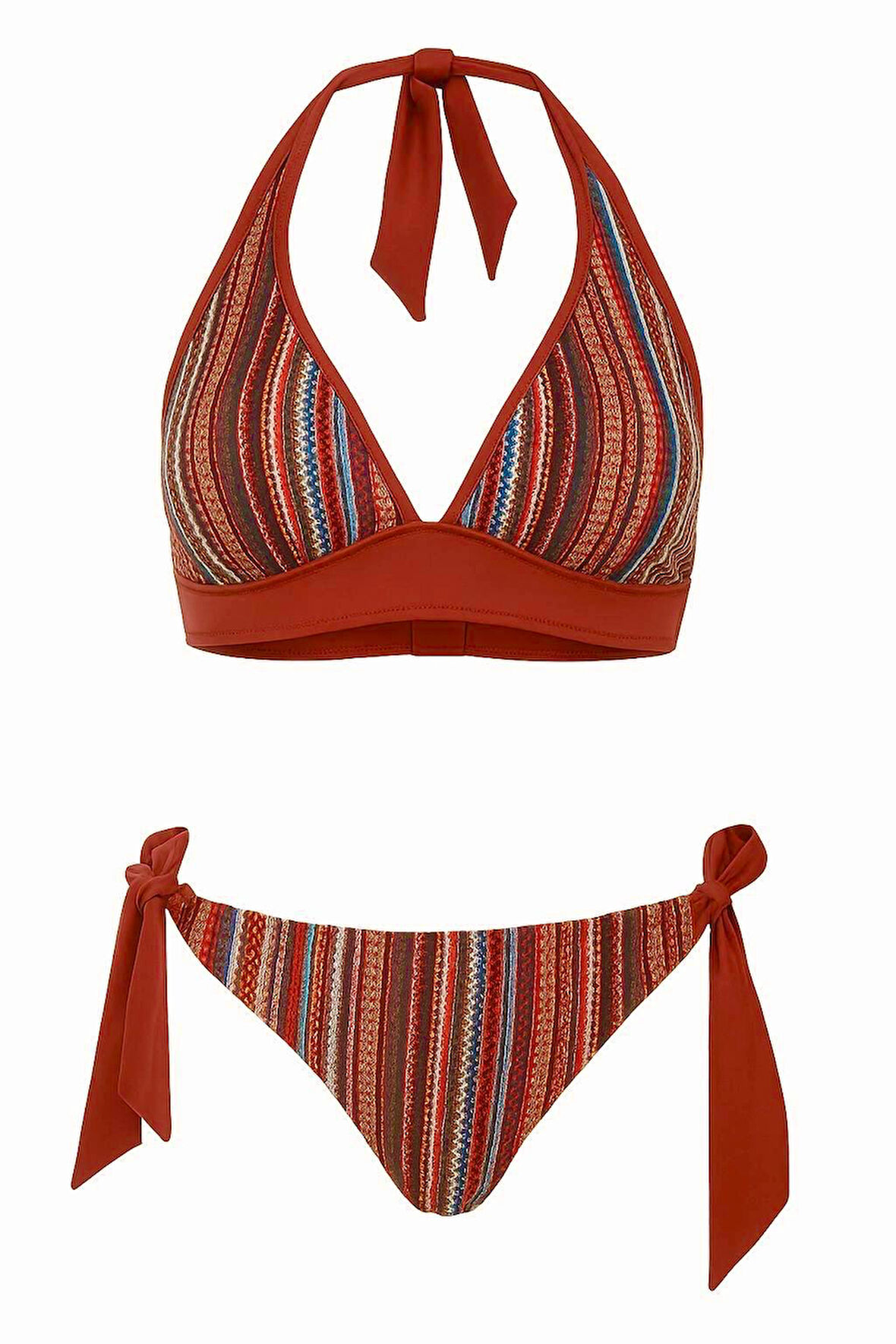 Dokulu Ve Dantelli Çok Renkli Bikini Takım