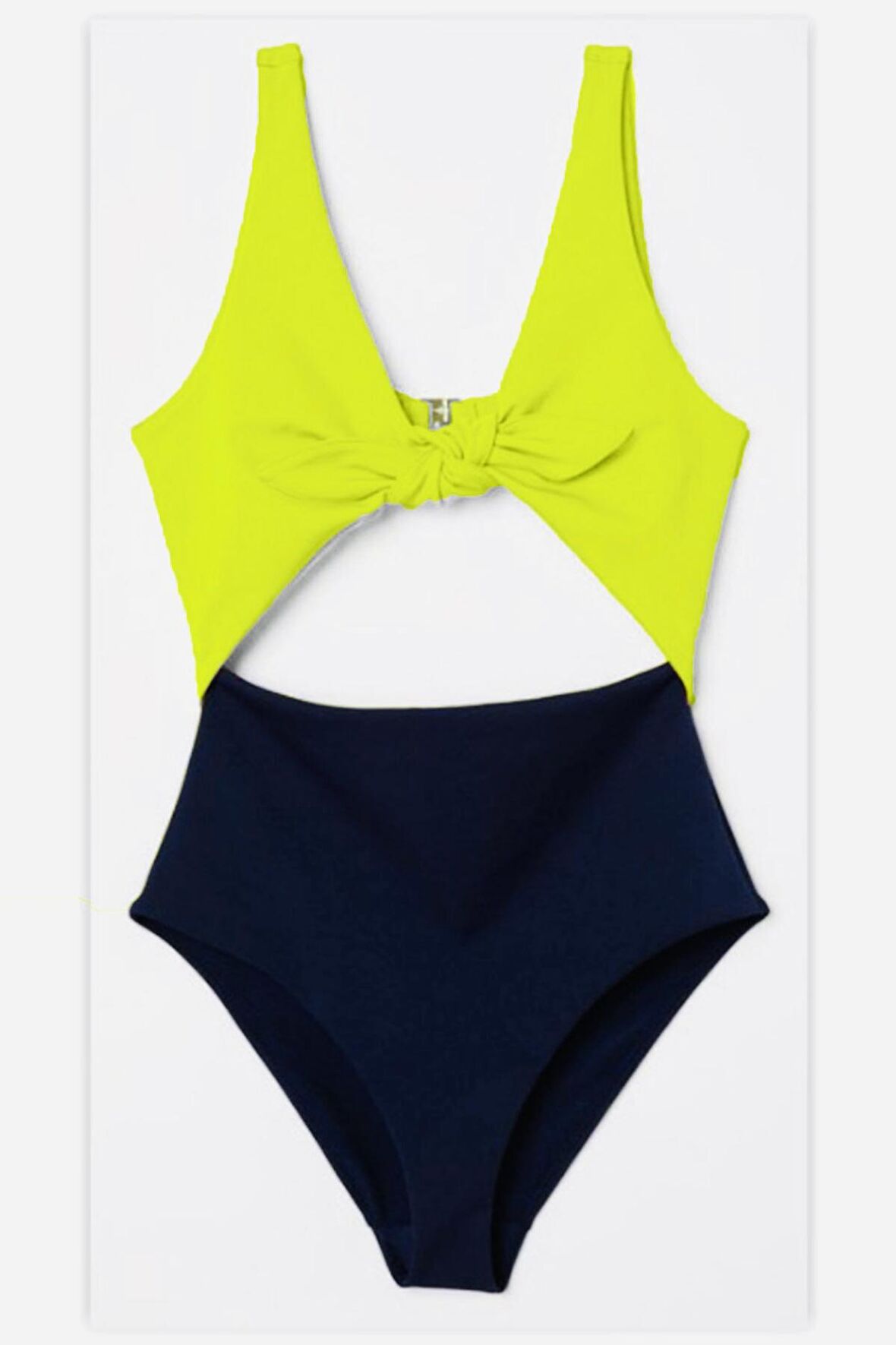 DB20097M SİYAH-NEON SARI ÖNÜ AÇIK FİYONKLU KAPLI MAYO