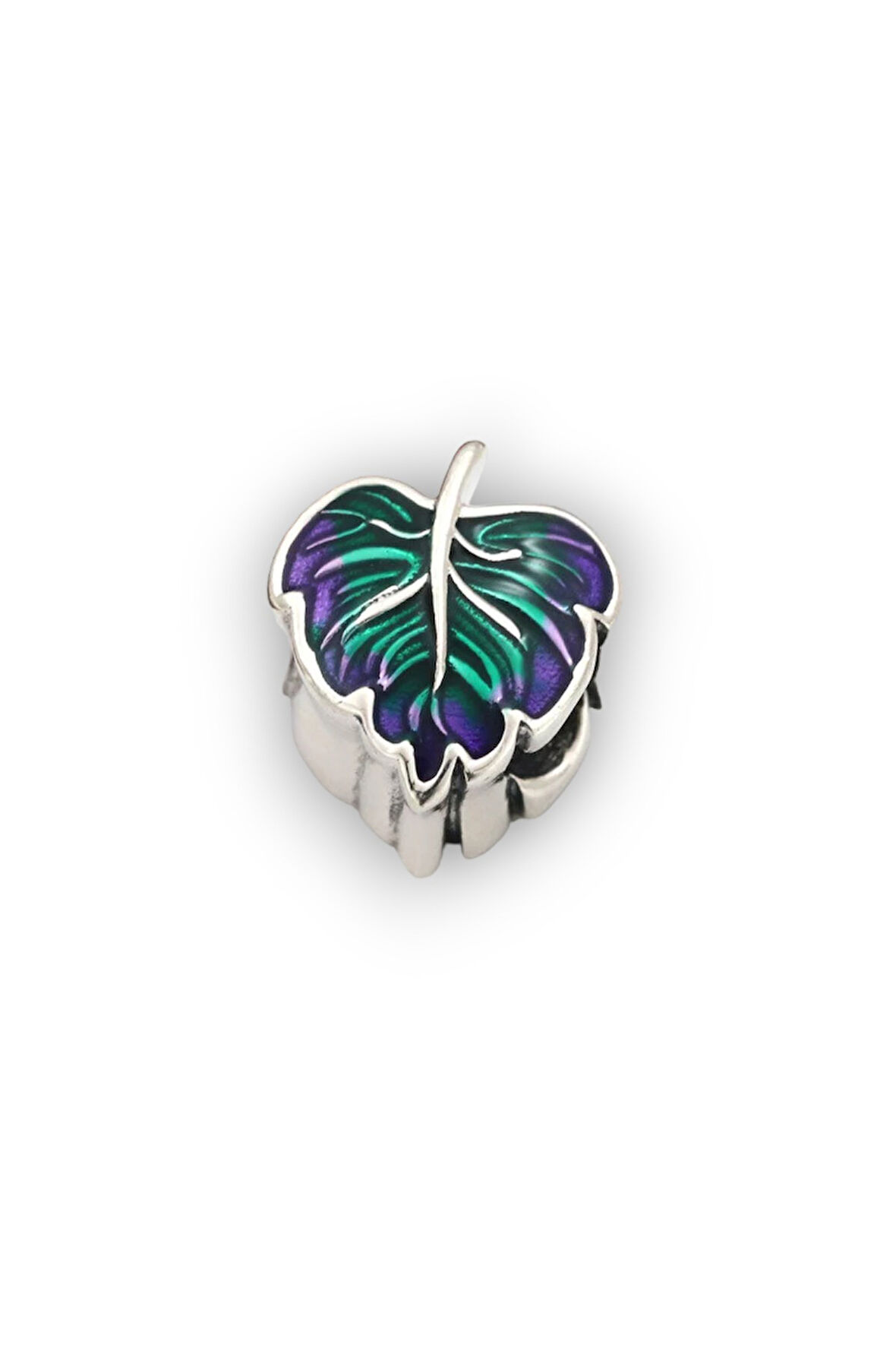 Yeşil ve Mor Yaprak Charm | 925 Ayar Gümüş