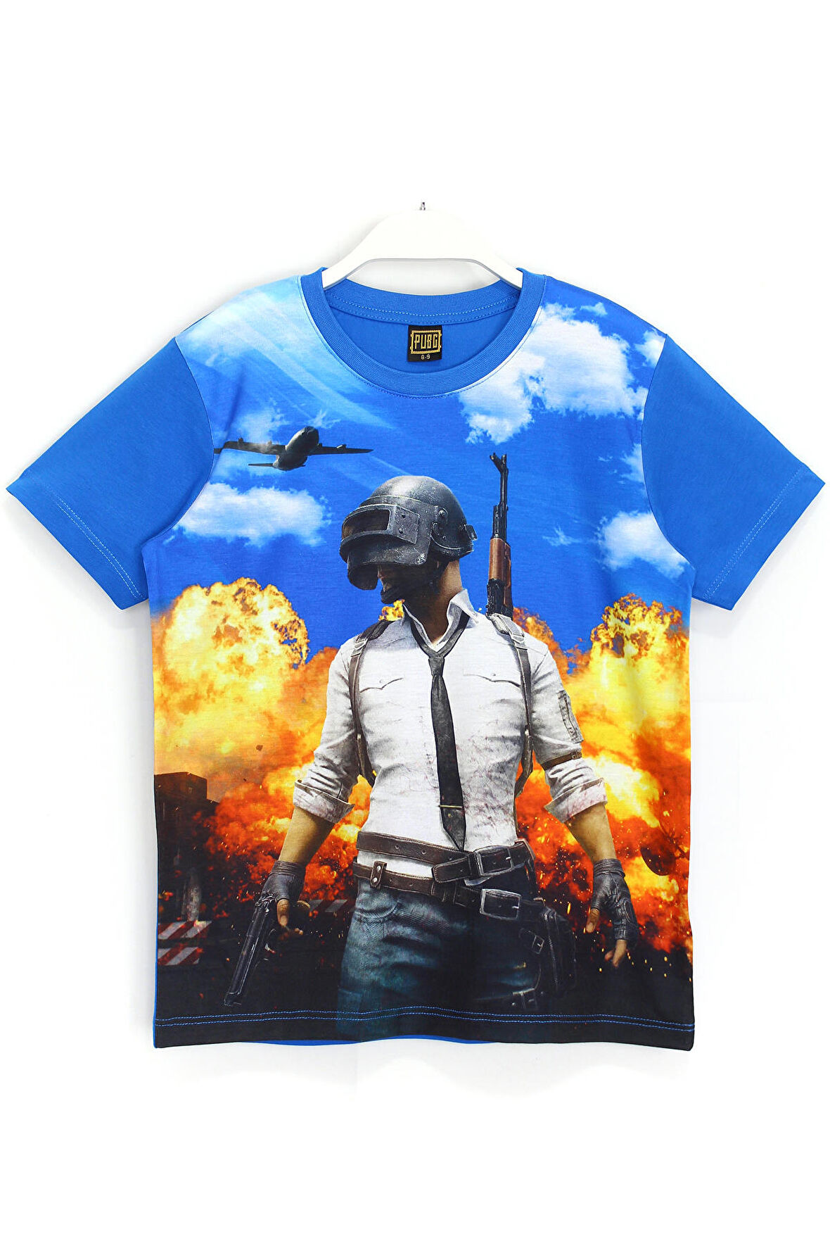 Pubg 3D Dijital Baskılı Erkek Çocuk T-shirt Mavi