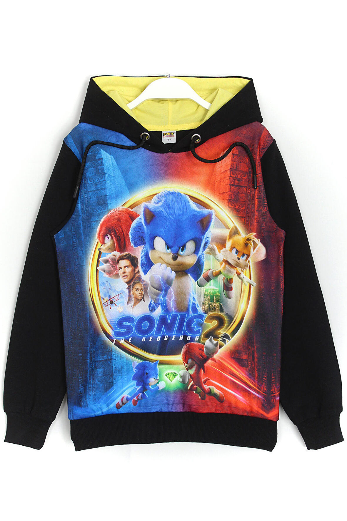 Kirpi Sonic The Hedgehog 2 Baskılı Erkek Çocuk Sweatshirt Hoodie Siyah Renk