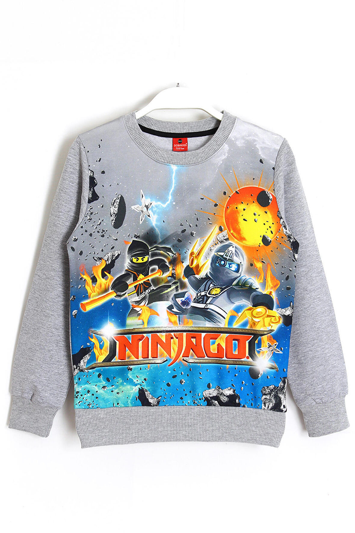 Ninjago Baskılı Erkek Çocuk Mevsimlik 3D Sweatshirt Gri