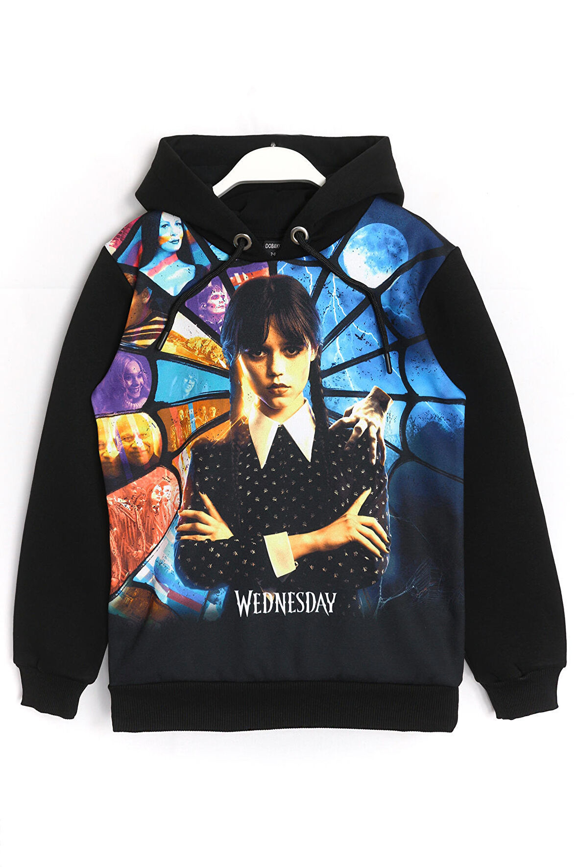 3d Baskılı Kız Çocuk Wednesday Addams Uzun Kollu 3 İp Şardonlu Kapüşonlu Sweatshirt