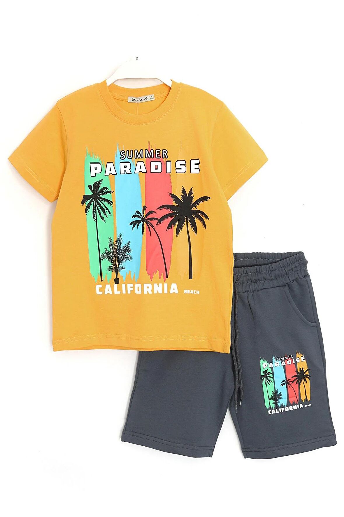 Summer Paradise Baskılı Erkek Çocuk Şort T-Shirt Takım 7-15 Yaş Sarı