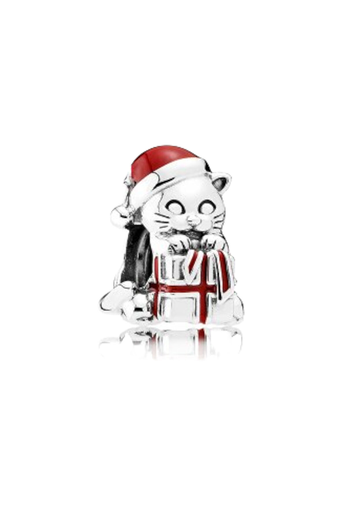 Şapkalı Hediye Paketli Kedi Charm | 925 Ayar Gümüş