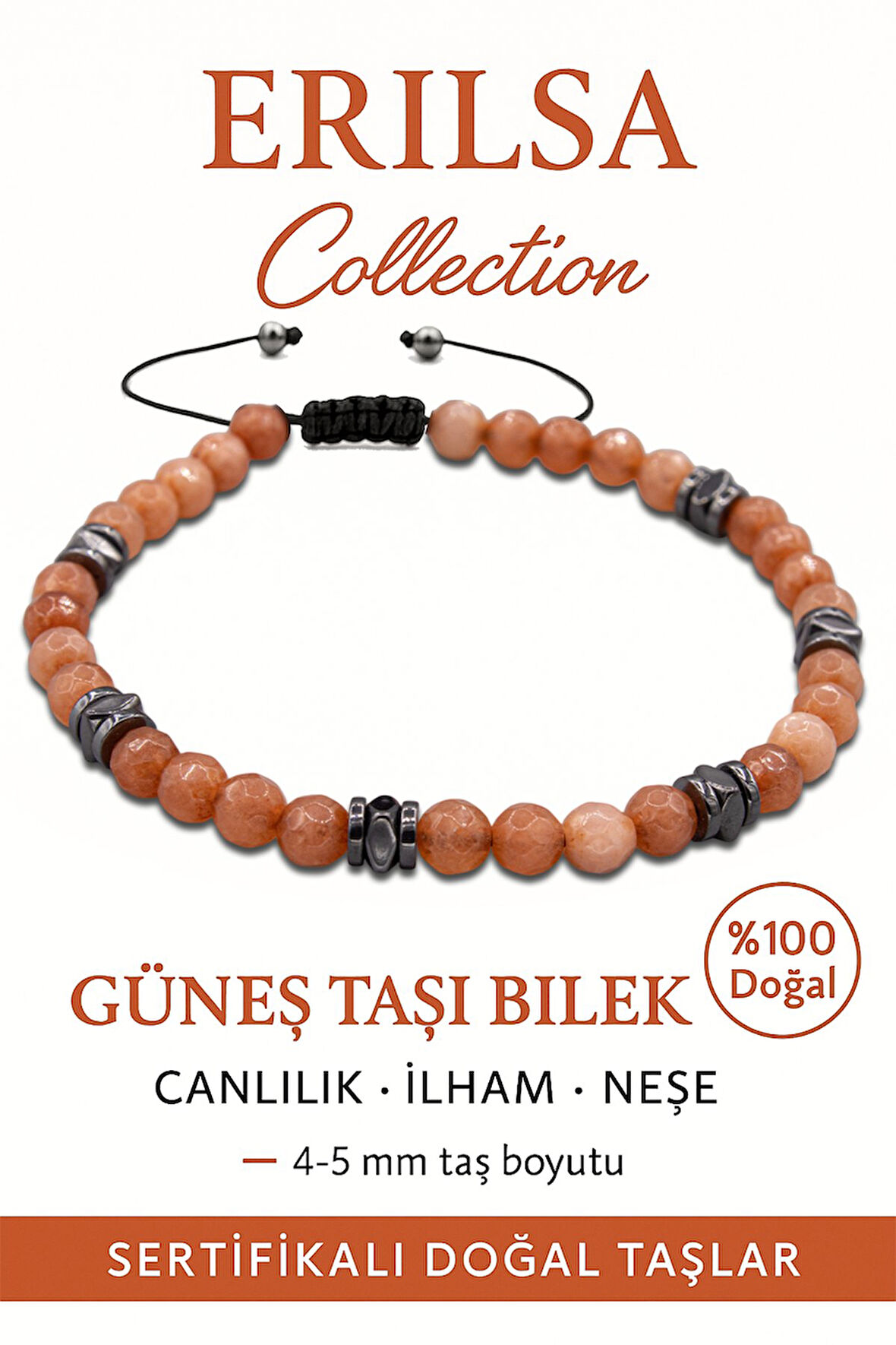 Sertifikalı Fasetli Terahertz – Güneş Taşı Bileklik (İnce Model) – Neşe, Özgüven ve Yaşam Enerjisi Taşı