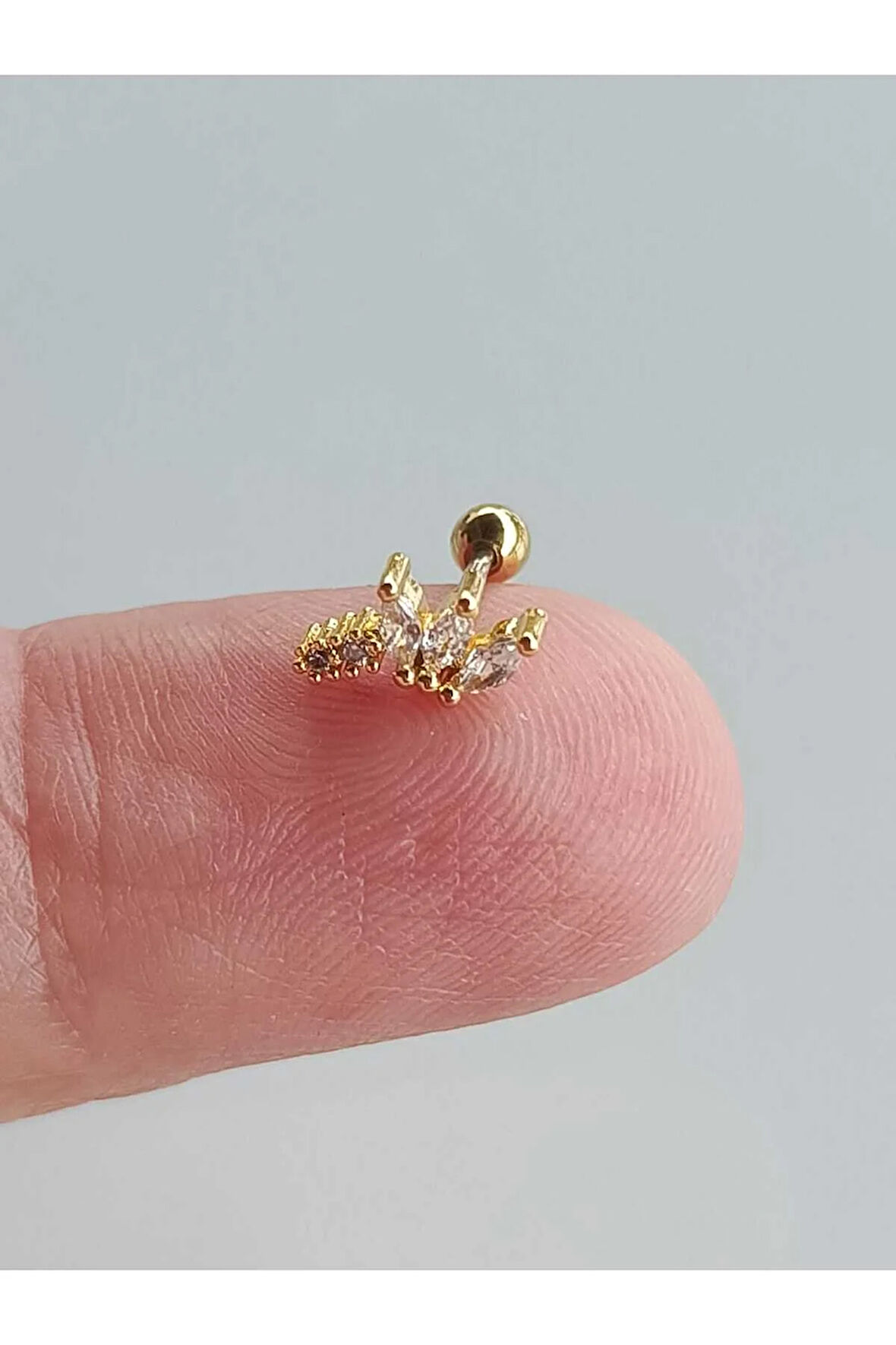 Cerrahi Çelik Zirkon Taşlı Altın Kuyruklu Taç Tragus Helix Conch Piercing