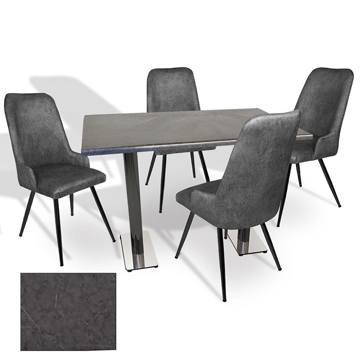 Karanfil Werzalit - Çırağan Masa Takımı (70x120) - (Grey Marble - Füme)