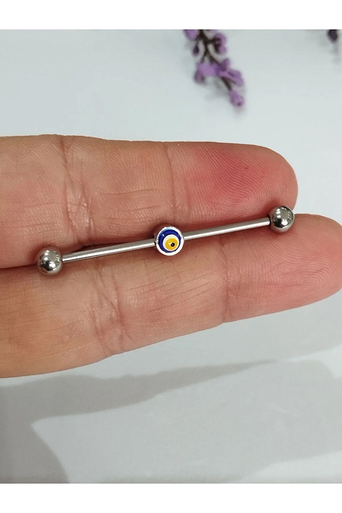 Metal Nazar Lacivert Köprü Piercing
