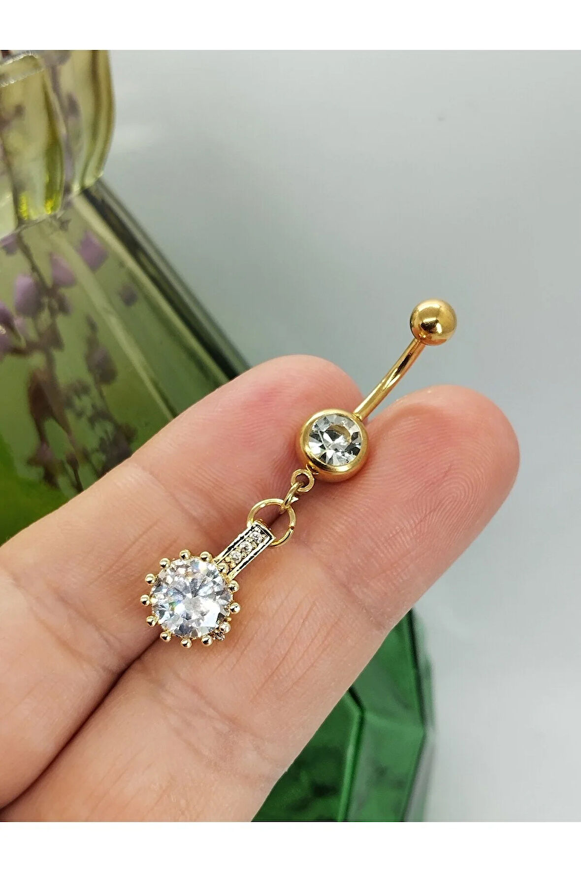Cerrahi Çelik Daire Zirkon Altın Göbek Piercing