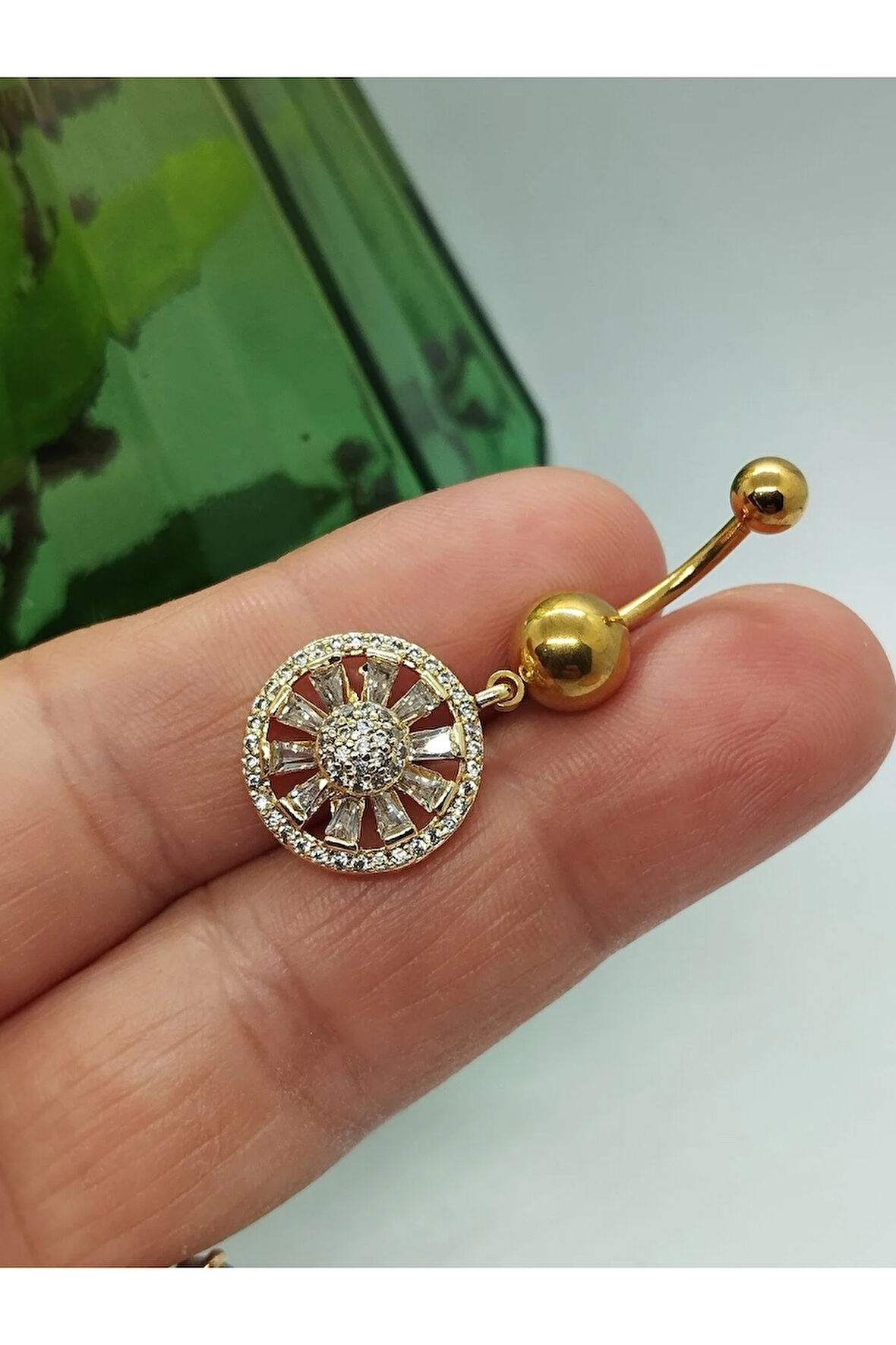 Cerrahi Çelik Pervane Zirkon Altın Göbek Piercing