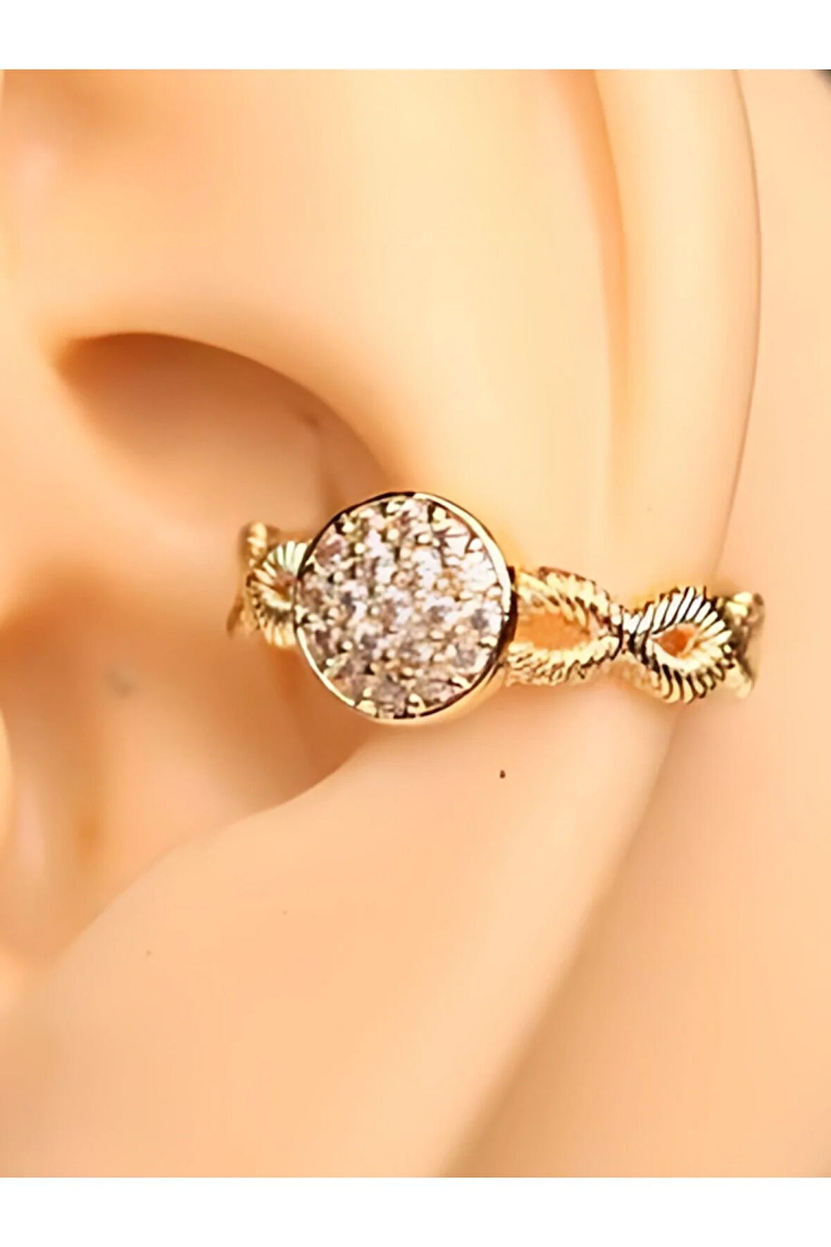 Zirkon Oval Zincir Model Altın Orbital Piercing
