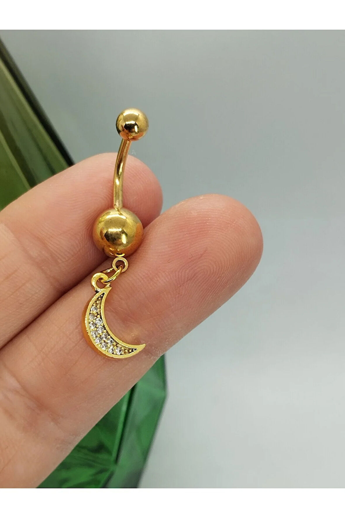 Cerrahi Çelik Ay Zirkon Altın Göbek Piercing