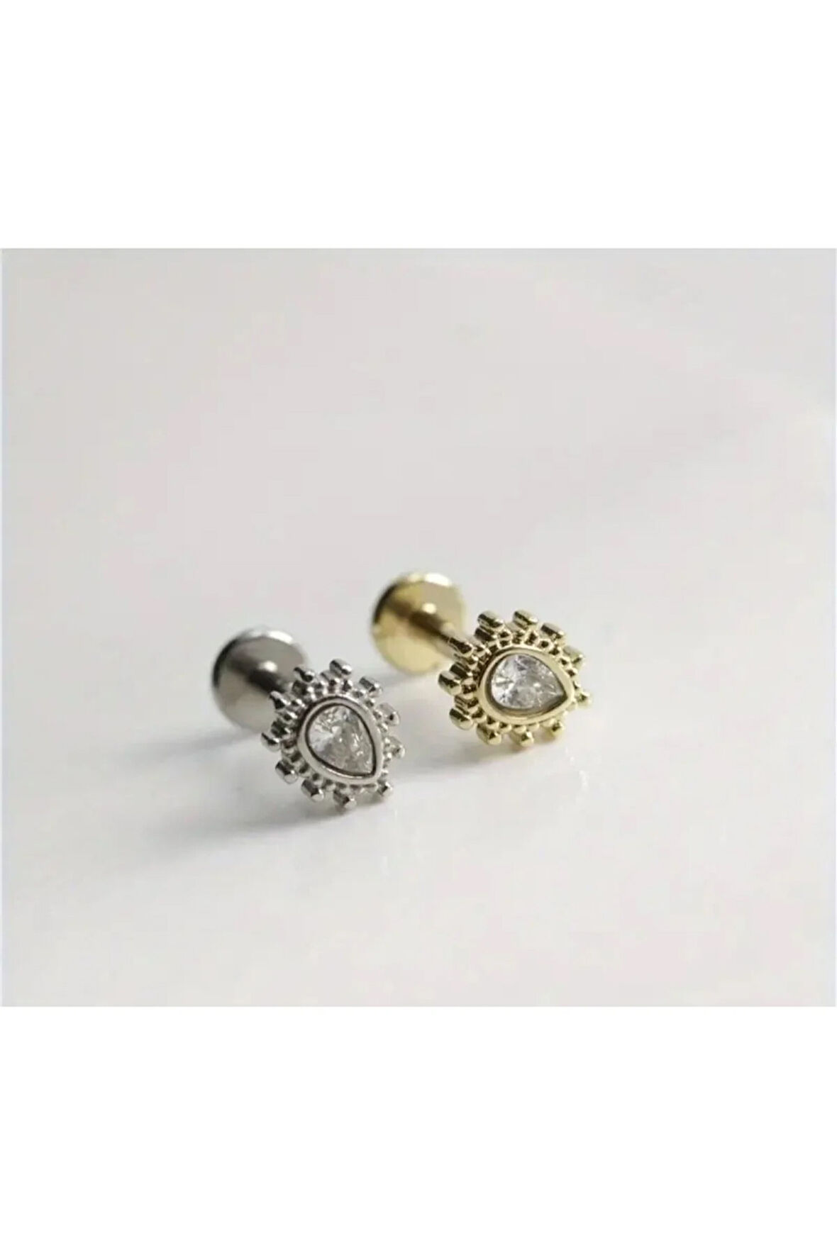 Cerrahi Çelik Etnik Damla Kristal Zirkon Çelik 6x1.2mm Labret Piercing