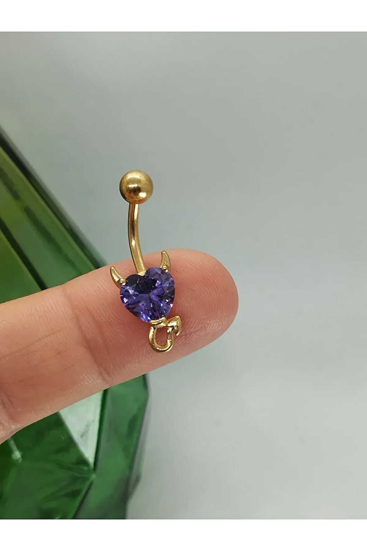 Cerrahi Çelik Şeytan Mor Kalp Zirkon Altın Göbek Piercing