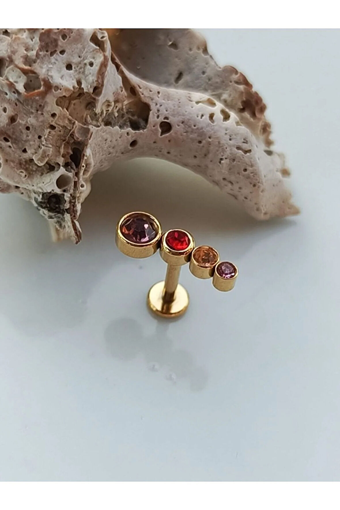 Dörtlü Mix 2 Taş Altın Tragus Helix Conch Piercing
