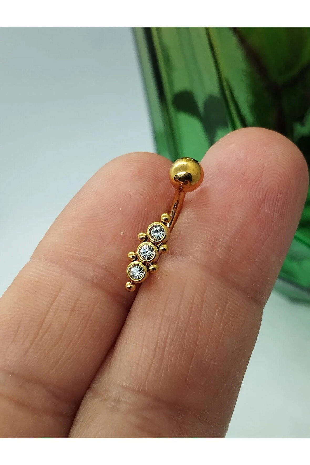 Cerrahi Çelik Üstten Taşlı Toplu Mod4 Altın Göbek Piercing