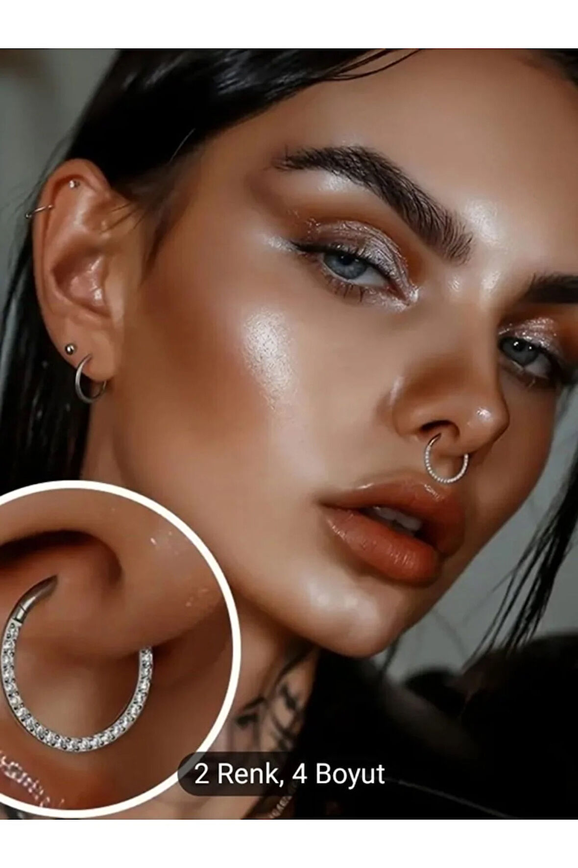 Cerrahi Çelik Zirkon Yan Sıra 8mm X 1.2mm Çelik Kilitli Halka Piercing