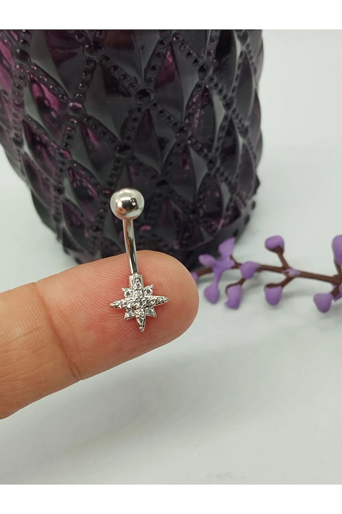 Cerrahi Çelik Mod 9890 Zirkon Çelik Göbek Piercing