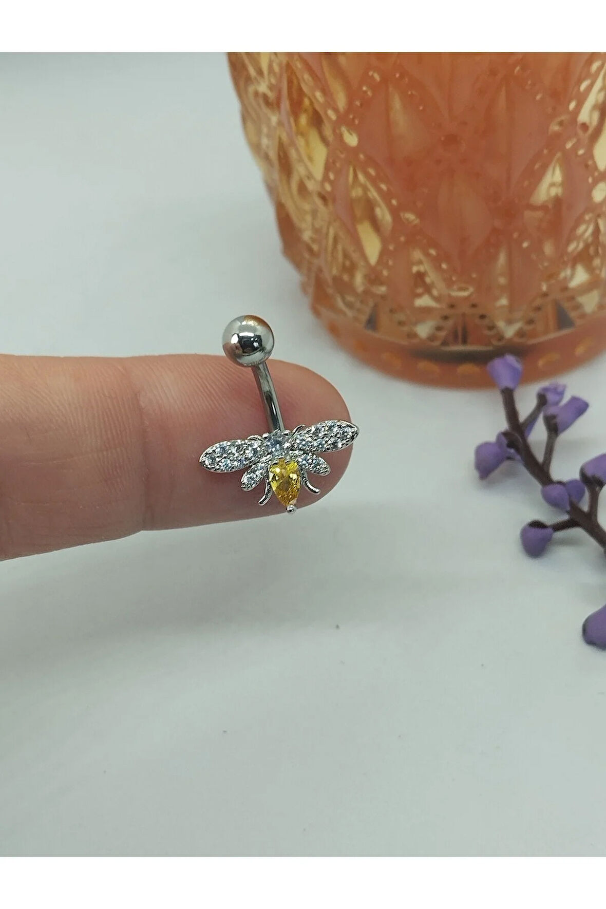 Cerrahi Çelik Arı Zirkon Çelik Göbek Piercing