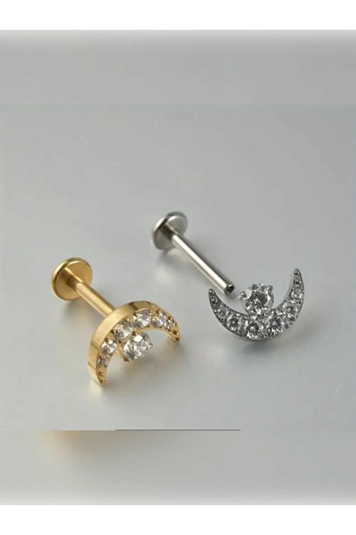 Ay Yıldız Kristal Zirkon Altın Tragus Piercing