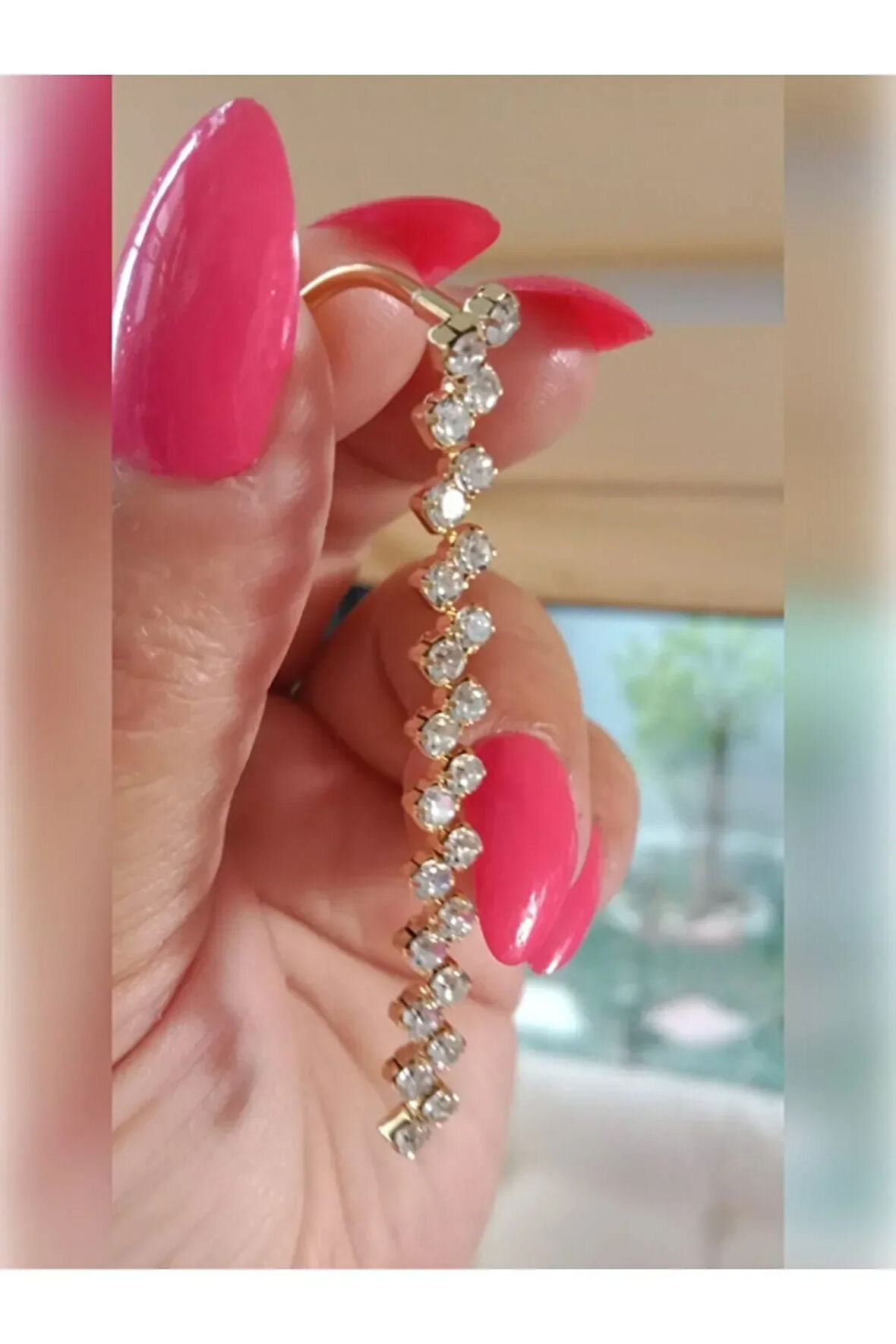 Cerrahi Çelik Zigzag Sıralı Zirkon Altın Göbek Piercing