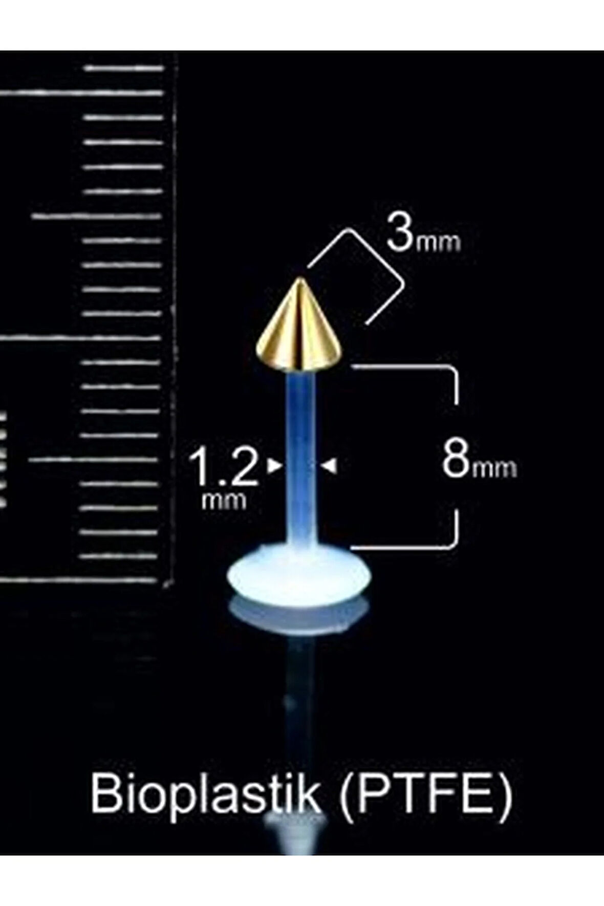 Altın Spayk 3mm x 6mm x 1.2mm Bioplastik Labret Piercing
