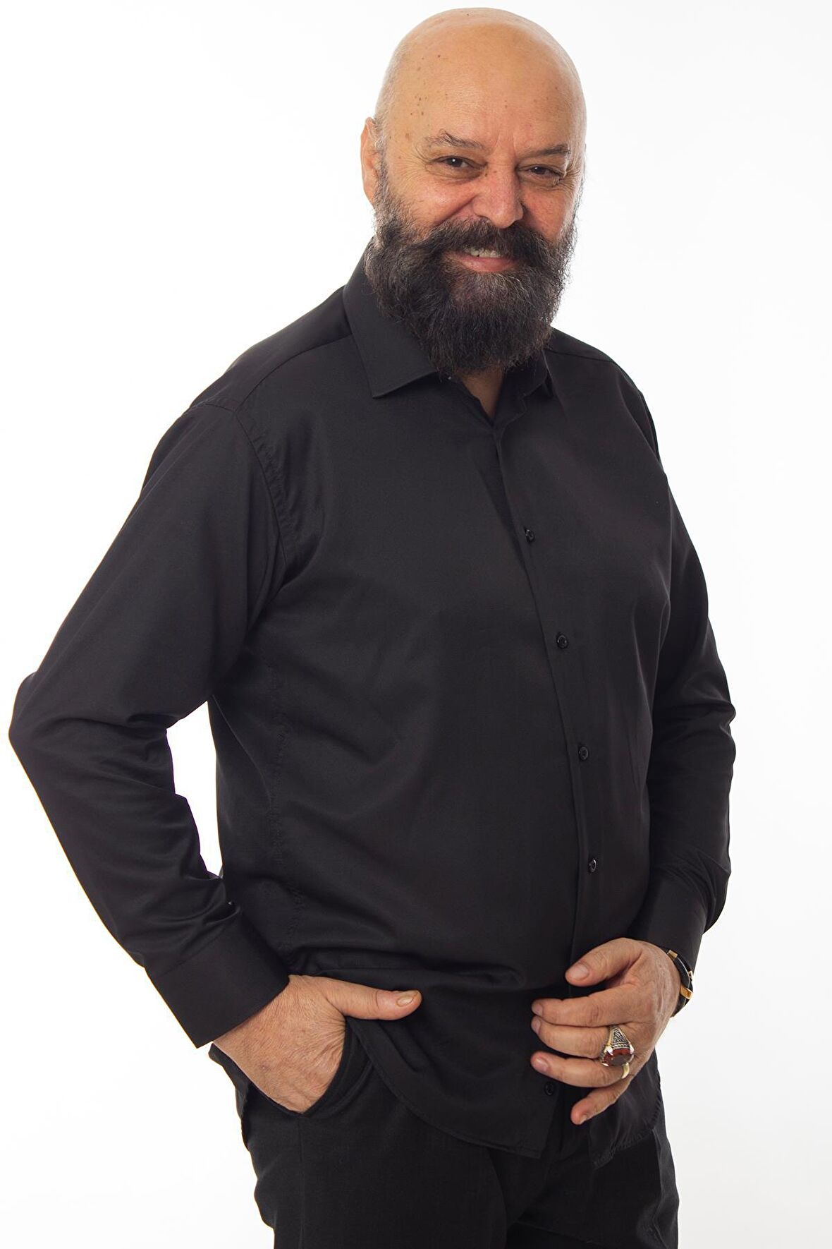 Siyah 4 Drop Ekstra Büyük Yaka Rahat Kesim Micro Kumaş Kol Düğmeli Regular Fit Erkek Gömlek // 189-6-DC24X