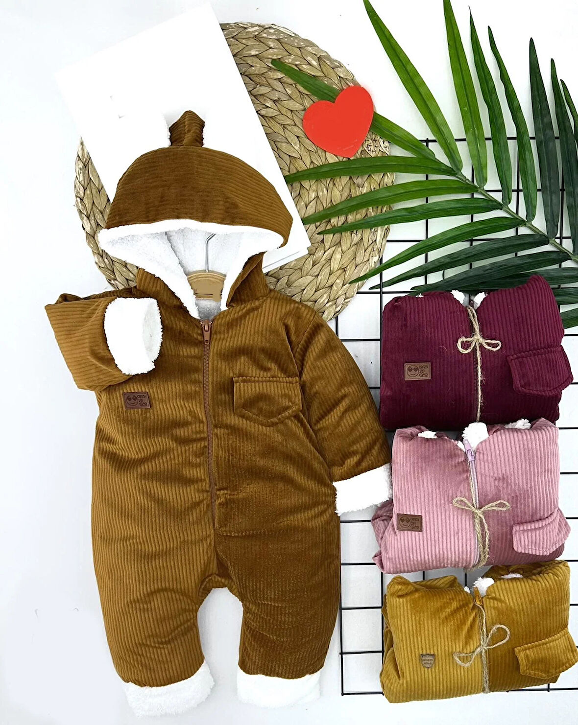 3-6-9-12 Ay Fermuar Kapamalı Kadife Kumaş İçi Tüylü Kız Erkek Bebek Tulumu Bej