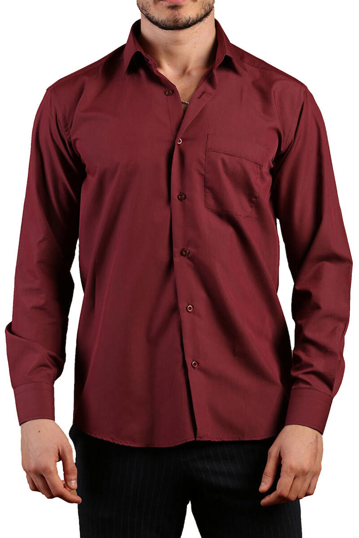 Bordo Rahat Kesim Cepli Uzun Kol Regular Fit Erkek Gömlek  - 150-13