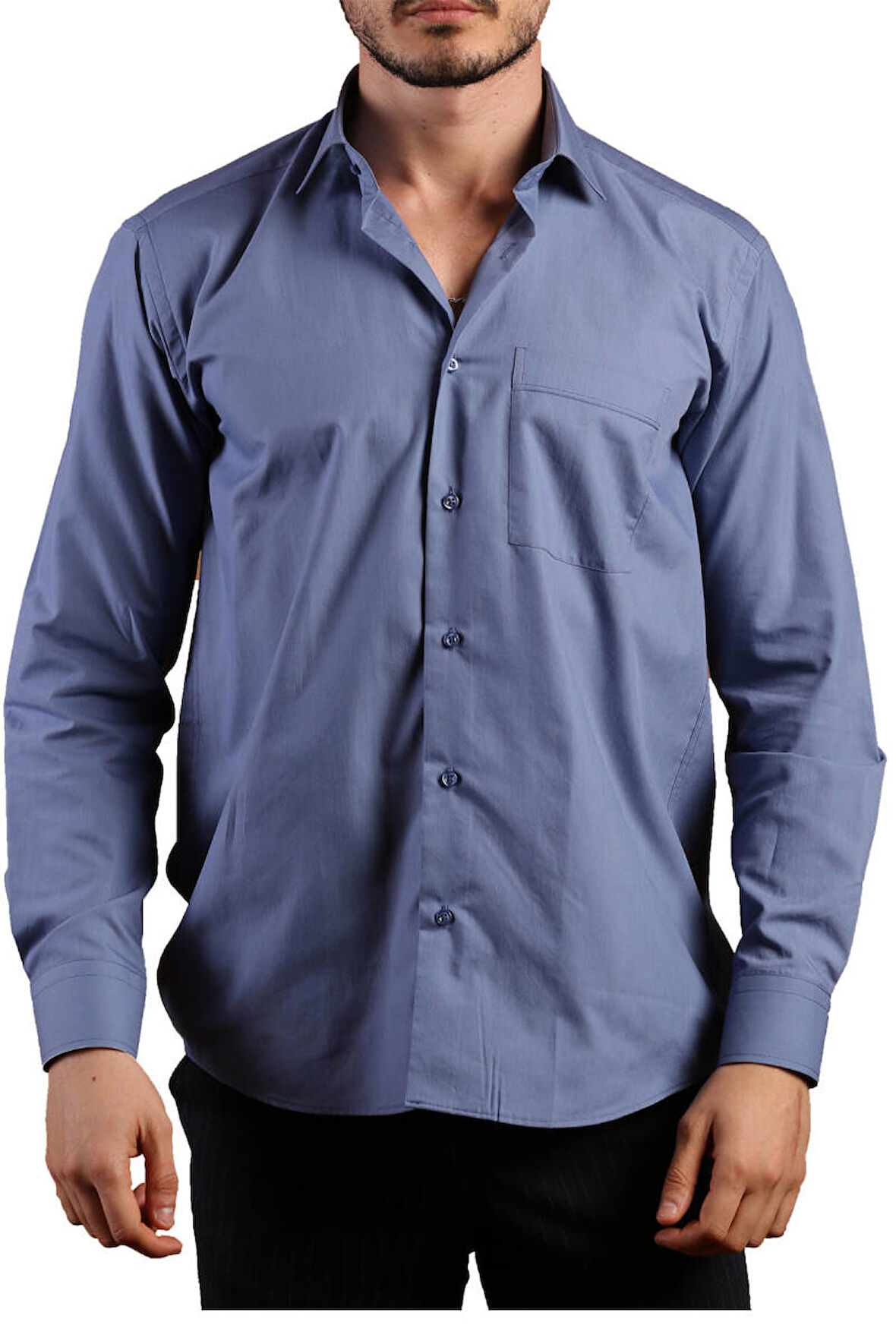 İndigo Rahat Kesim Cepli Uzun Kol Regular Fit Erkek Gömlek  - 150-15