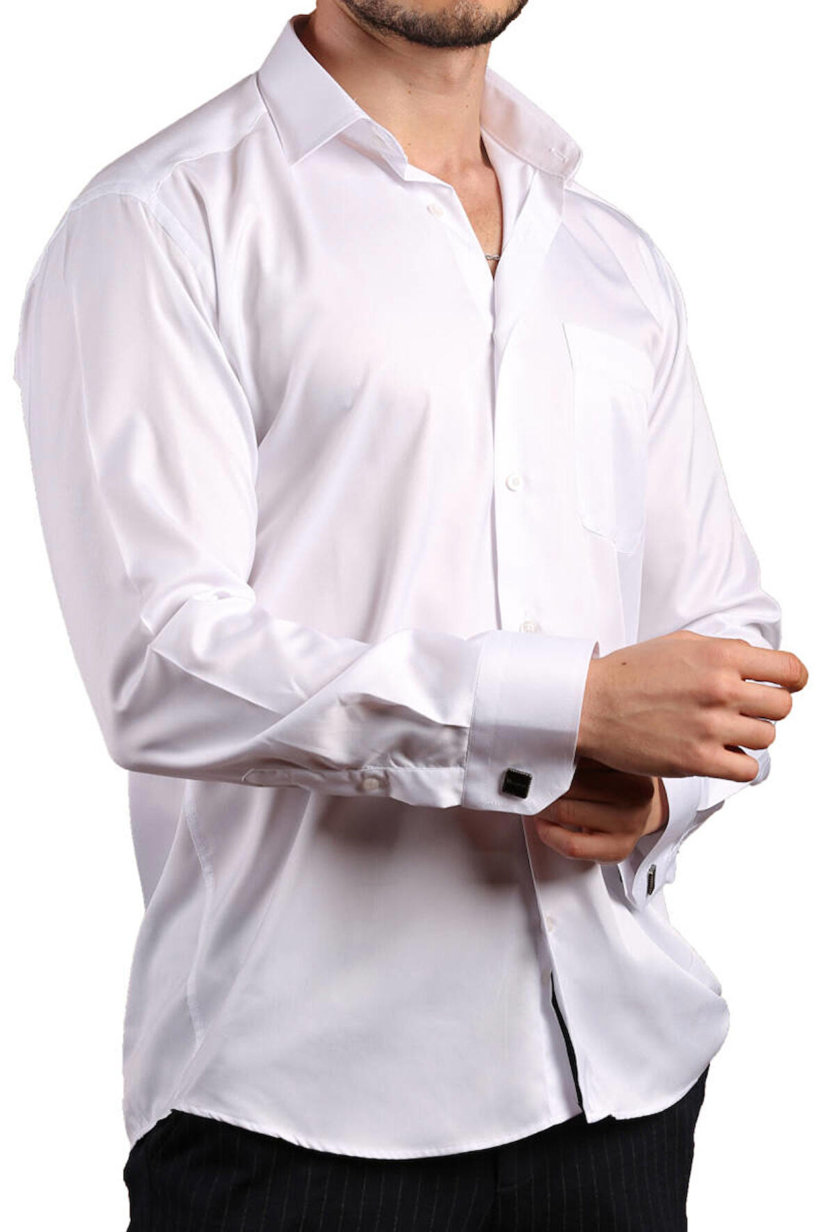 Beyaz Rahat Kesim Micro Kumaş Kol Düğmeli Regular Fit Erkek Gömlek - 190-1