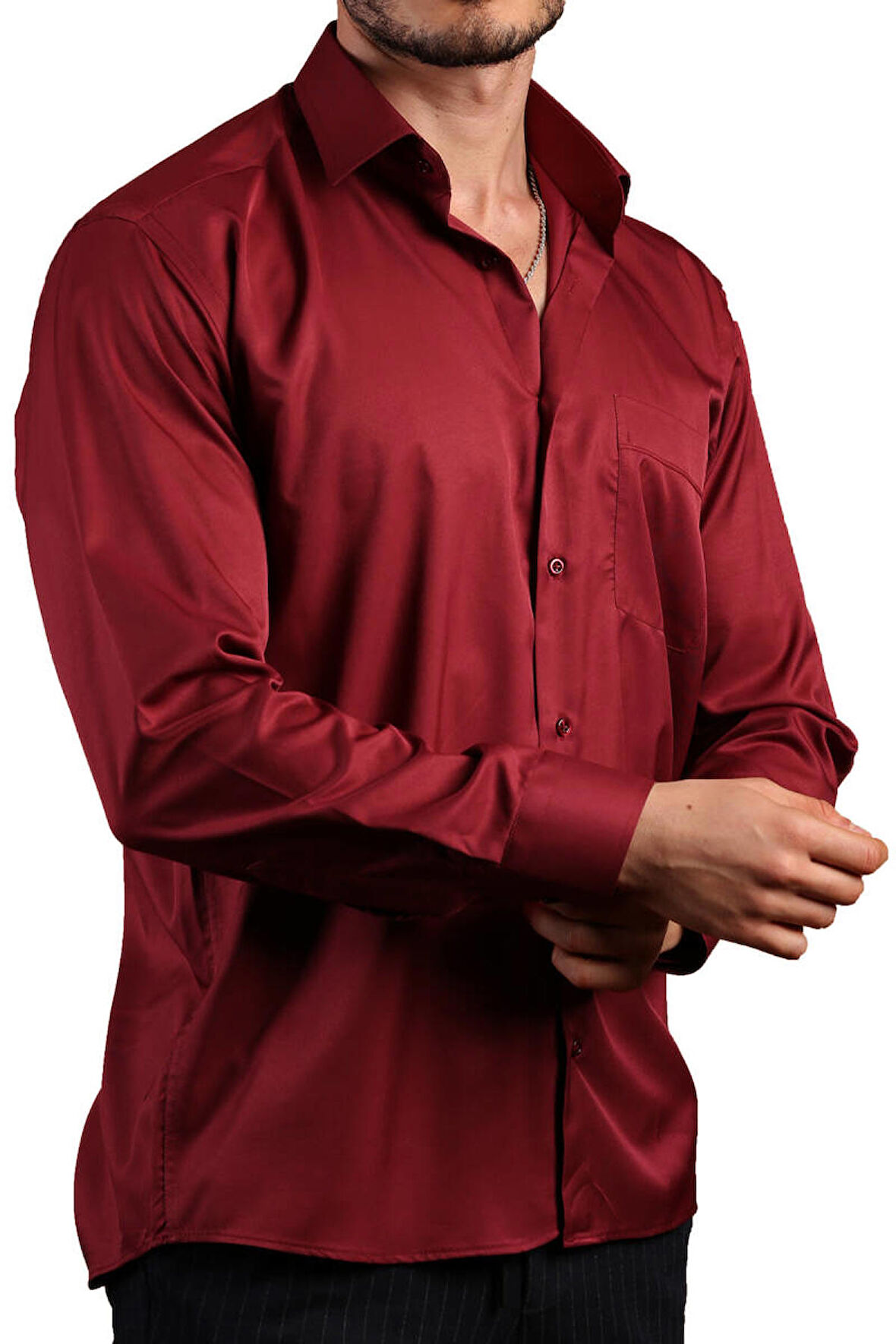 Bordo Rahat Kesim Micro Kumaş Kol Düğmeli Regular Fit Erkek Gömlek - 190-13