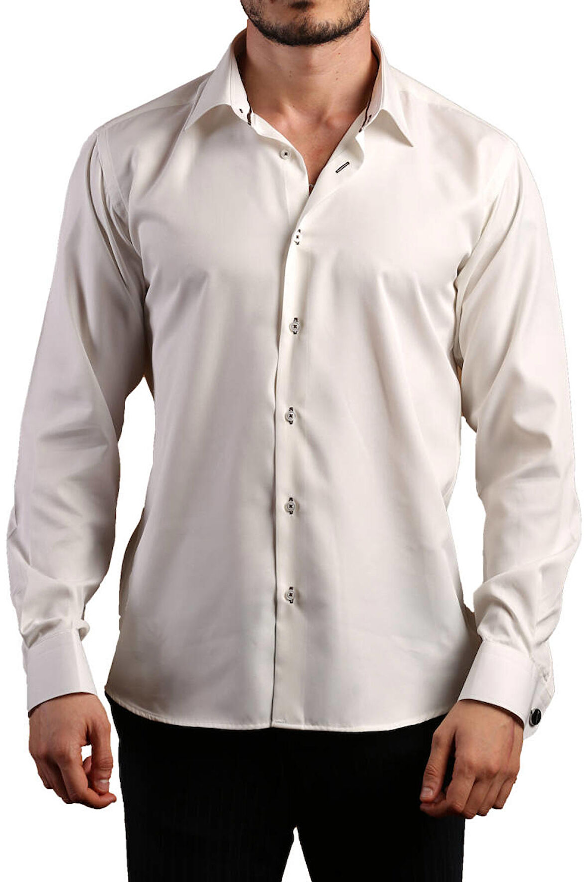 Krem 8 Drop Ekstra Uzun Kol Dar Kesim Micro Kumaş Kol Düğmeli Slim Fit Erkek Gömlek - 197-10