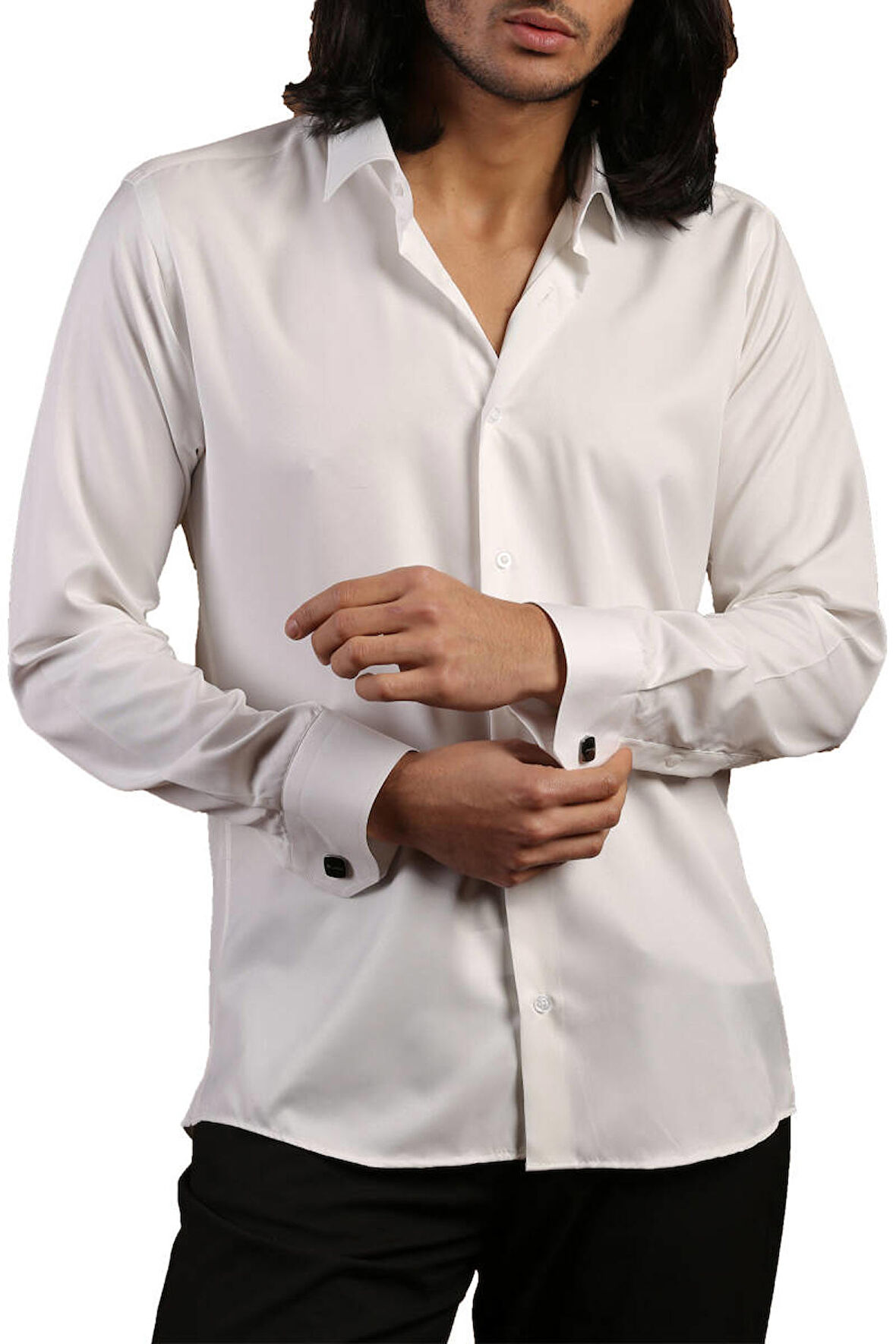 Krem Dar Kesim Micro Kumaş Kol Düğmeli Slim Fit Erkek Gömlek - 201-10