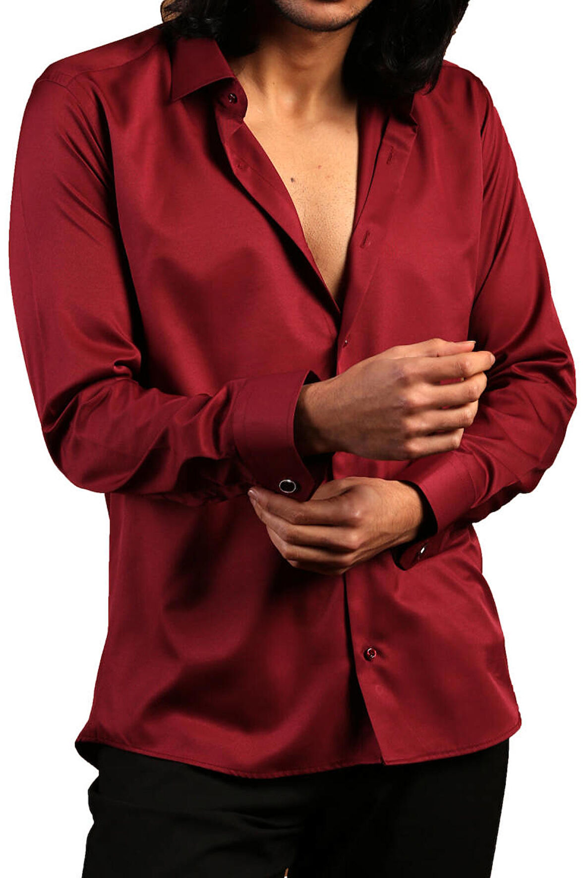 Bordo Dar Kesim Micro Kumaş Kol Düğmeli Slim Fit Erkek Gömlek - 201-13