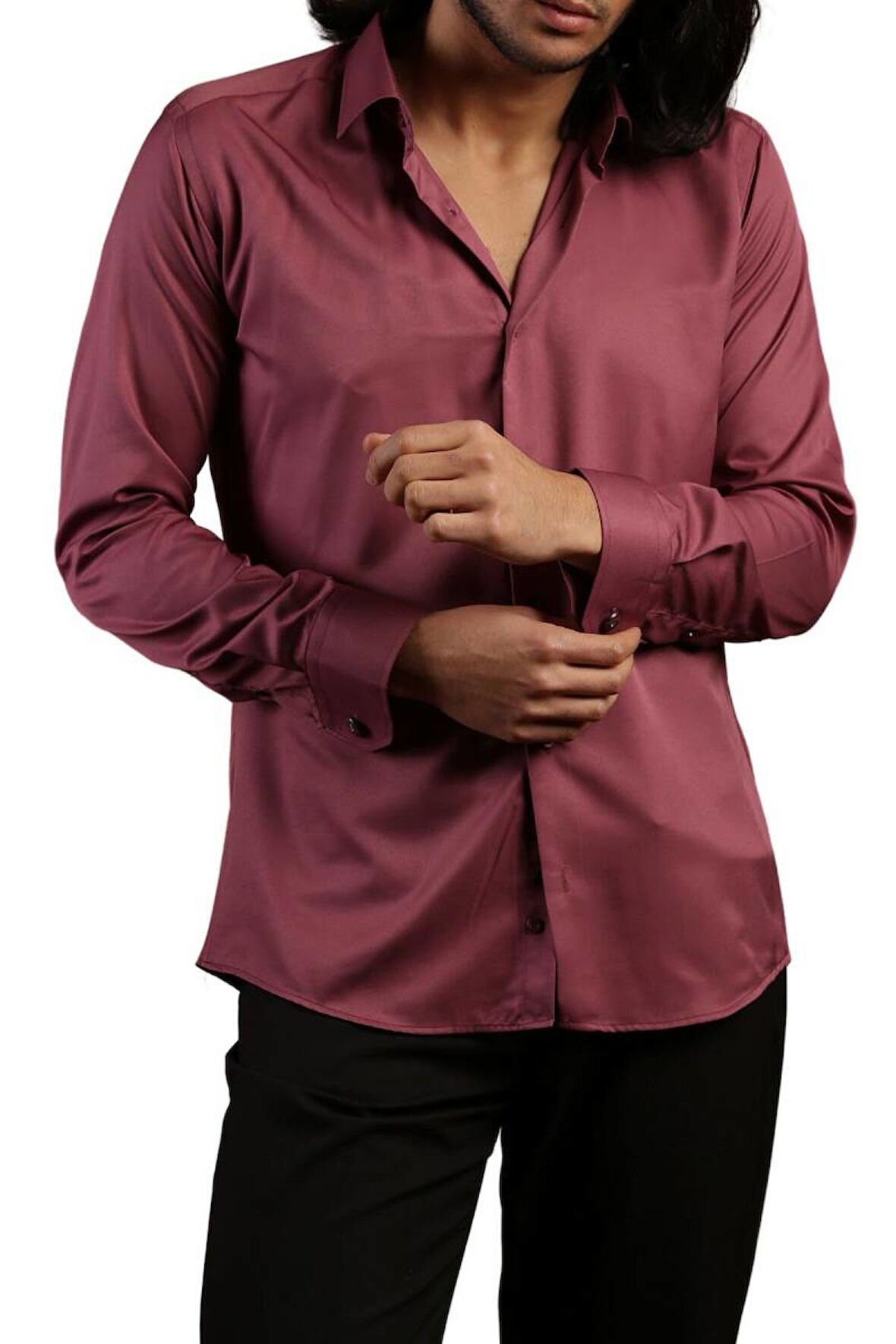 Mürdüm Dar Kesim Micro Kumaş Kol Düğmeli Slim Fit Erkek Gömlek - 201-23