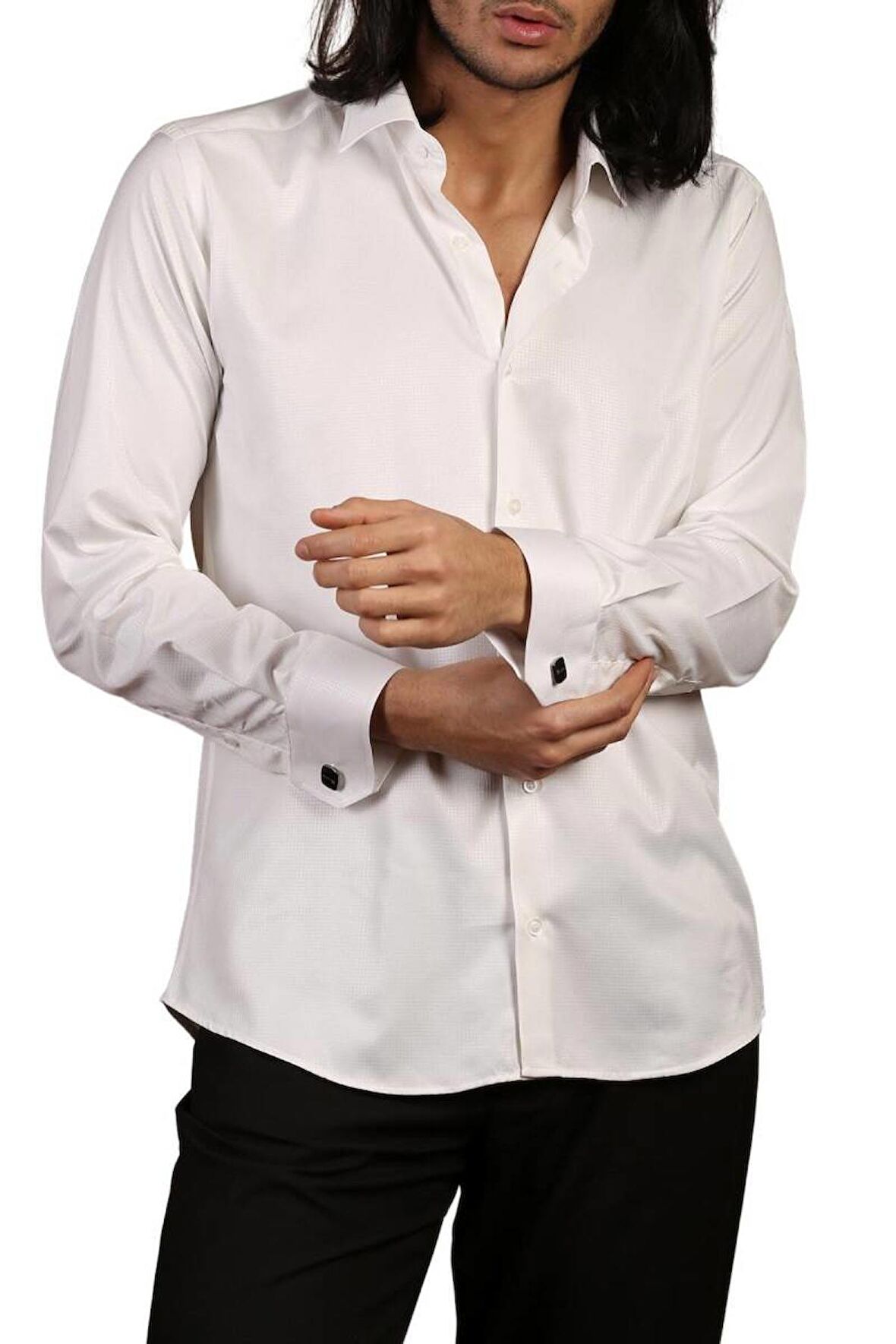 Krem Yakma Desenli Dar Kesim Micro Kumaş Kol Düğmeli Slim Fit Erkek Gömlek - 222-10