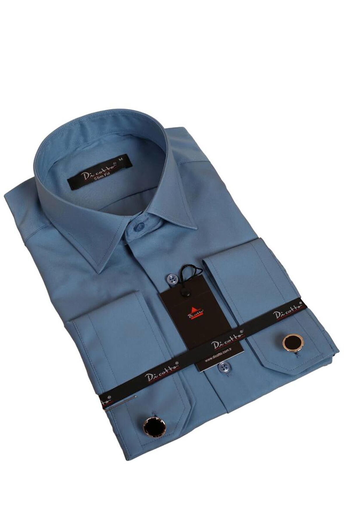 Turkuaz Mavi Dar Kesim Micro Kumaş Kol Düğmeli Slim Fit Erkek Gömlek - 201-18