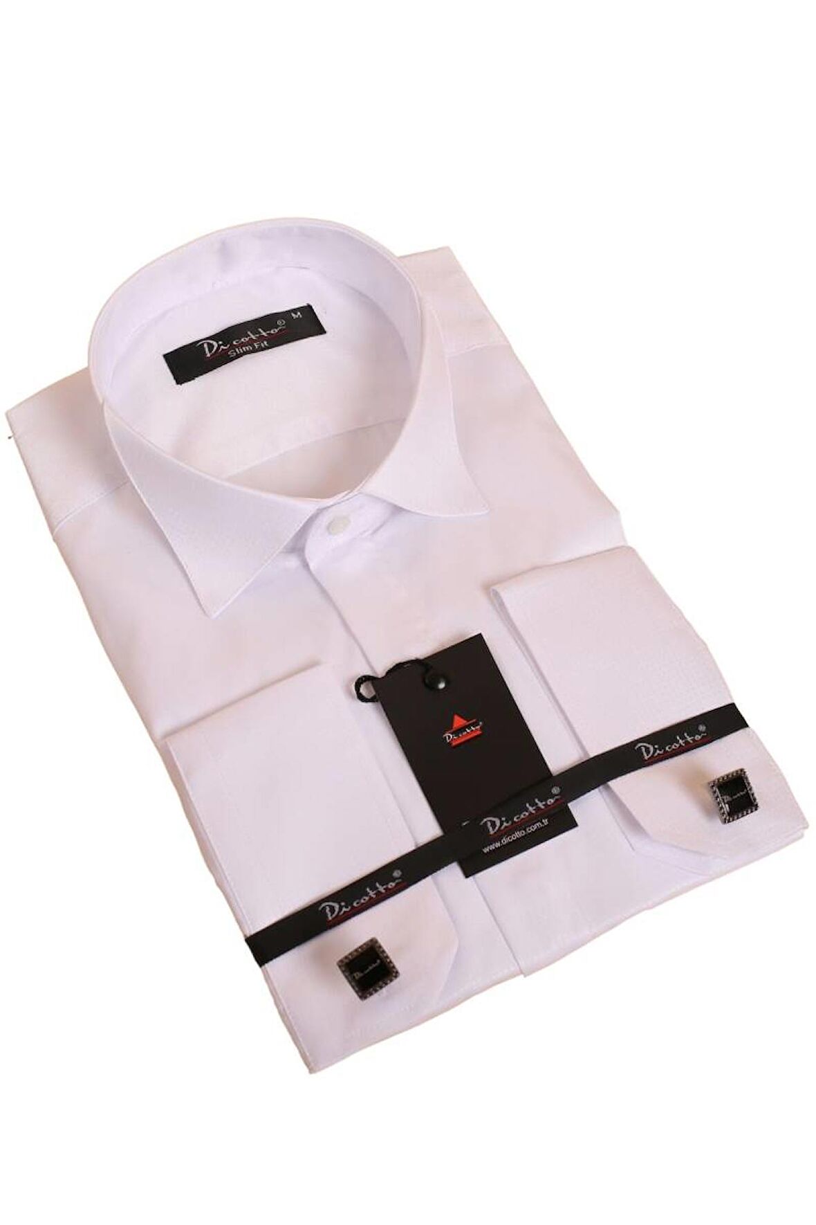 Beyaz Gizli Düğmeli Damatlık Ata Yaka Kol Düğmeli Slim Fit Smokin Gömlek - 001