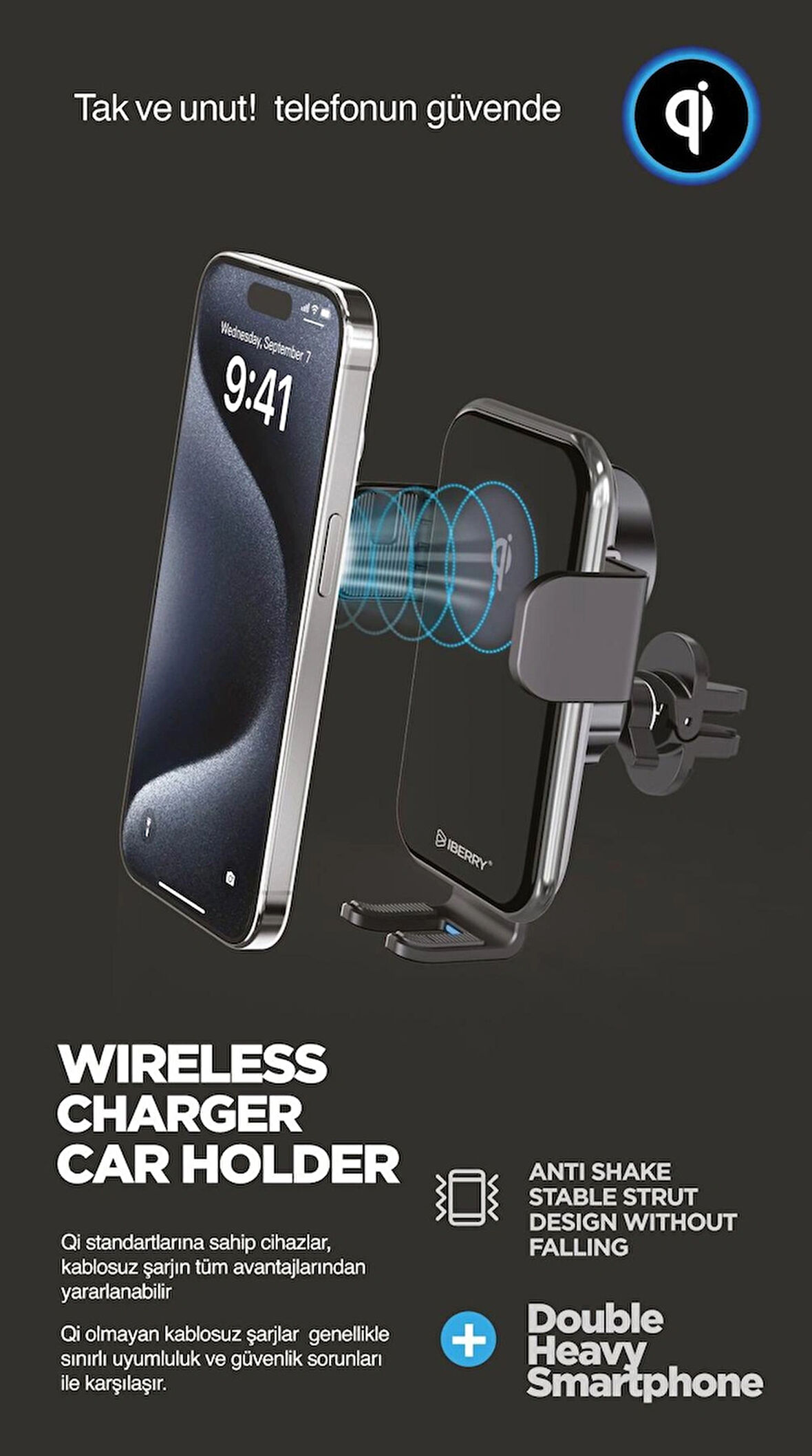 İBERRY MAGDOCK DC3 Qİ WIRELESS KLİPSLİ TELEFON TUTUCU
