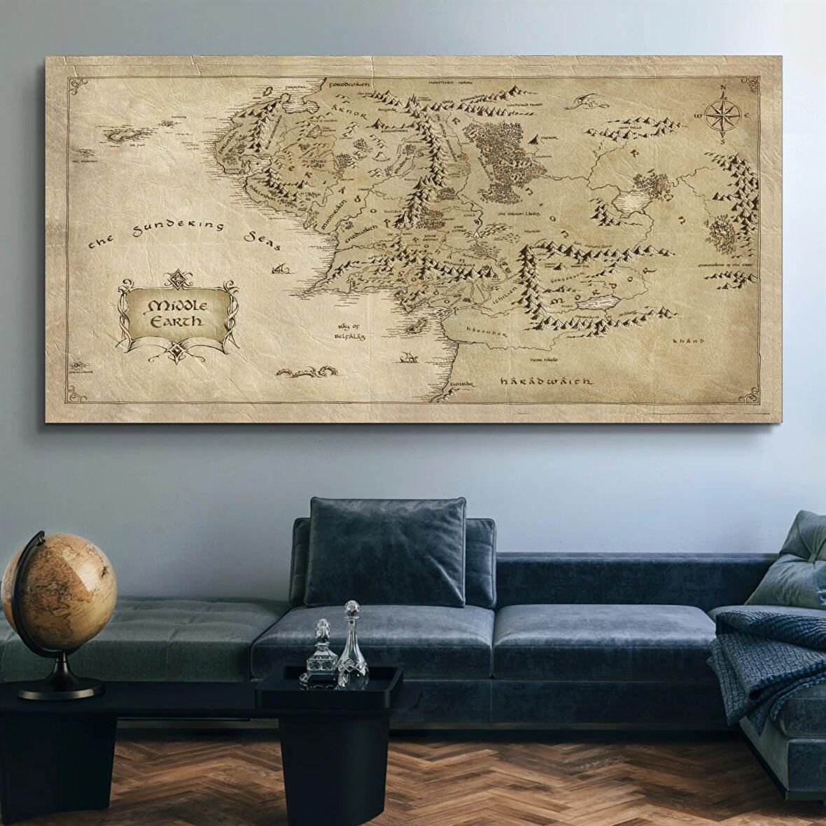 DCCA0136 - Map of the Middle Earth Panoramik Kanvas Tablo - 80 x 40 cm